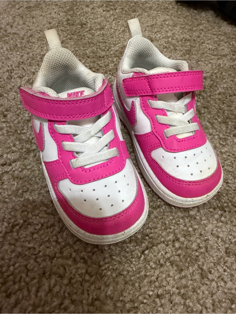 Nike Kids Pink and White Velcro Strap Sneakers